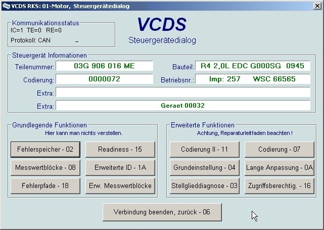 Steuergertediagnose mit VCDS